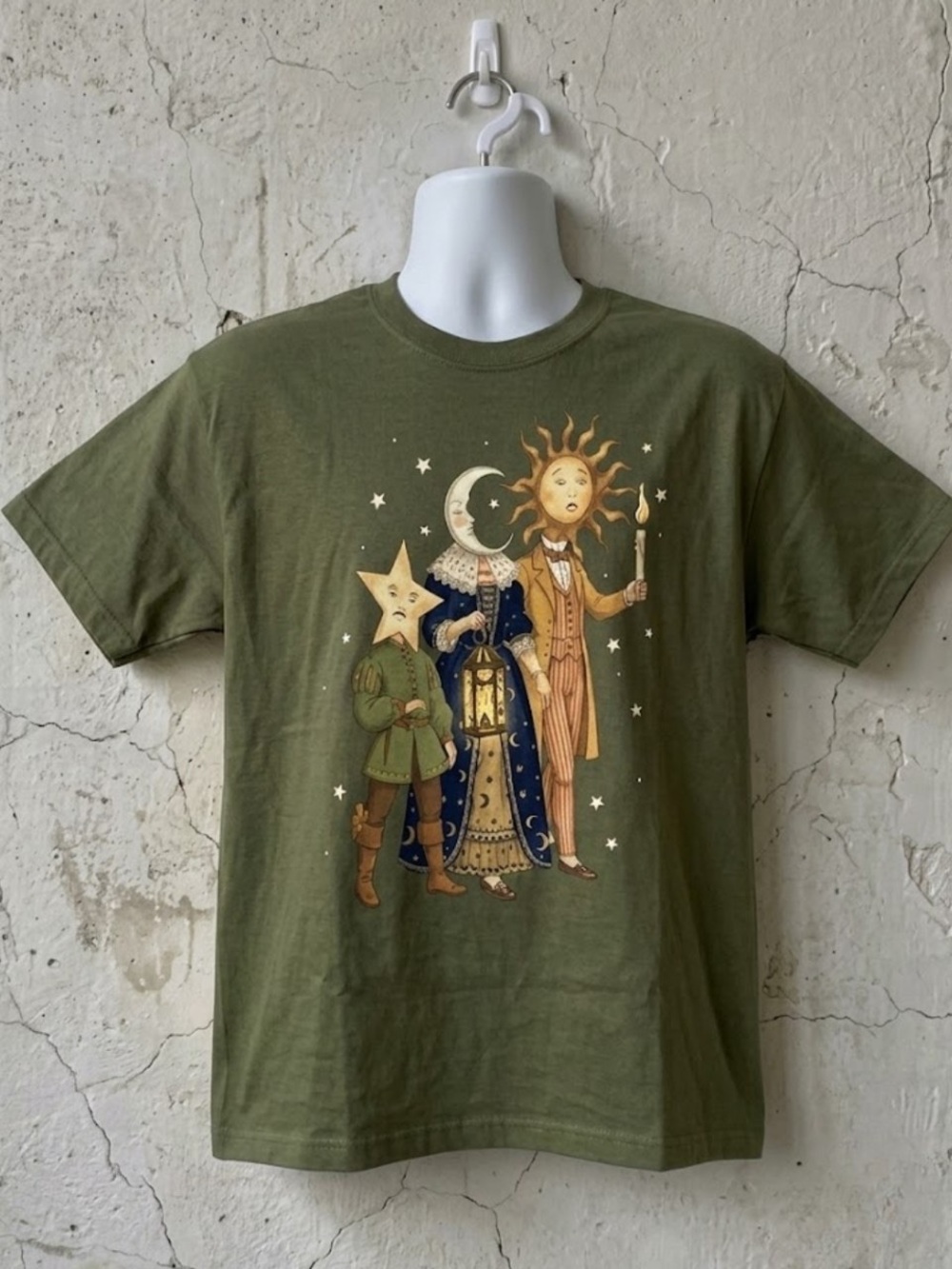 Celestial Sun Moon Star Folk Art Graphic T-Shirt Gildan 5000 Heavy Cotton Tee